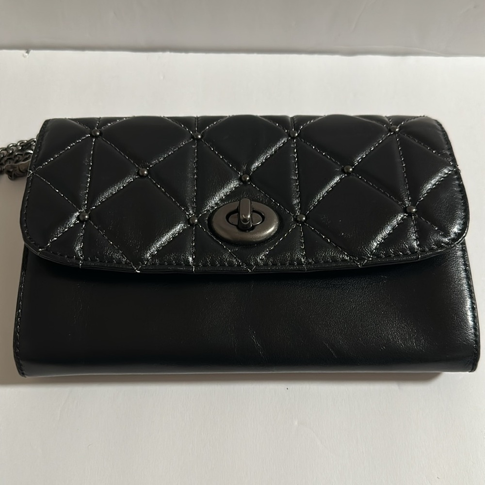 COACH CHAIN CROSSBODY WITH QUILTING BLACK , LEATHER VINTAGE WALLET F23816 - Picture 9 of 9